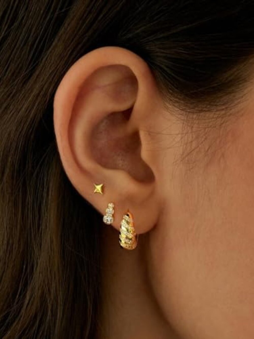 Gold Hoop Earrings Set for Women - 14K Gold/White Gold Plated Huggie Hoops